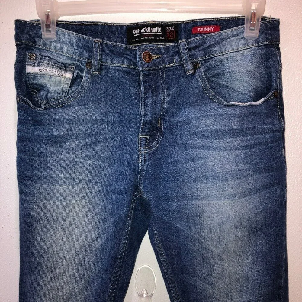 Ecko Unltd Mens Size 32 x 29.5 Medium Wash Faded Pockets Skinny Denim Jeans